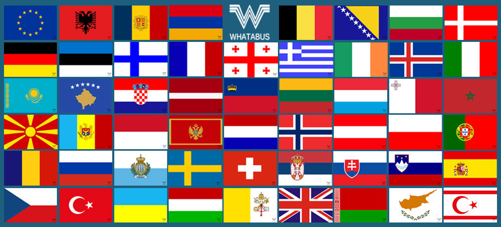 Alle Flaggen von Europa als Aufkleber - 53 Stück - 8,5 x 5,5 cm -  WHATABUS-Shop
